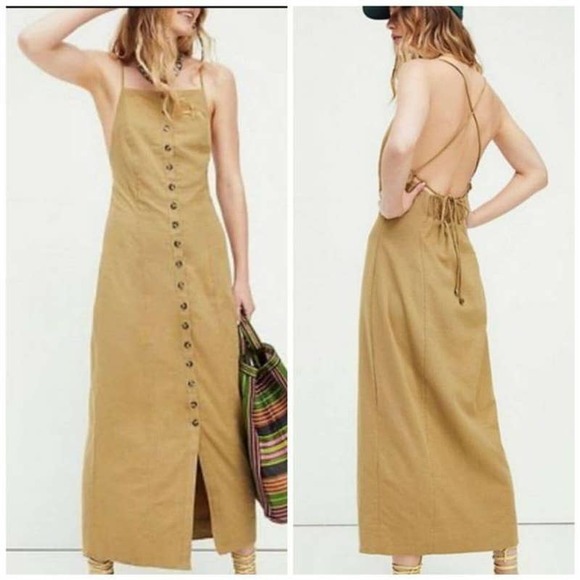 Free People Dresses & Skirts - FREE PEOPLE EMMA LINEN BUTTON DOWN OPEN BACK  MAXI DRESS